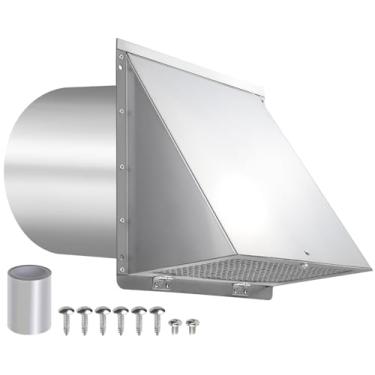 Imagem de Ventilação de parede de 20 cm, ventilação de parede com capuz com tela e amortecedor, tampa de ventilação de exaustão de parede externa tampa de montagem de parede para exaustor de cozinha HVAC duto