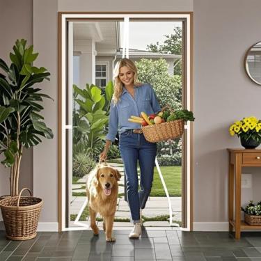 Imagem de Tela de tela com fecho magnético 96 x 192 cm, fibra de vidro resistente, branca, mantenha os insetos do lado de fora, deixe a brisa entrar, amigável para animais e crianças, portão para cães/gatos