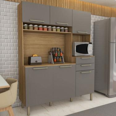 Imagem de Cozinha Compacta Montano 6 Portas 2 Gavetas Freijó/Gris - Panorama Móveis