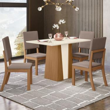 Imagem de Mesa de Jantar 4 Lugares Lavínia Milla Natural/Off White/Marrom Amêndoa - Pnr Móveis