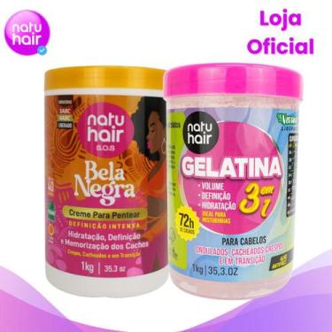 Imagem de Kit Creme para pentear Bela Negra Natuhair + Gelatina Modeladora de Ca
