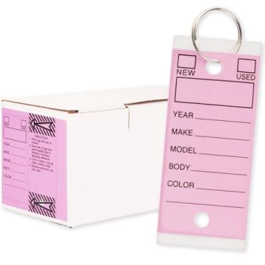 Imagem de Etiquetas de chave genuínas - roxo | Etiquetas autoprotetoras autolaminadas 250 peças com 250 anéis por pacote | Etiquetas de chave de carro de concessionária