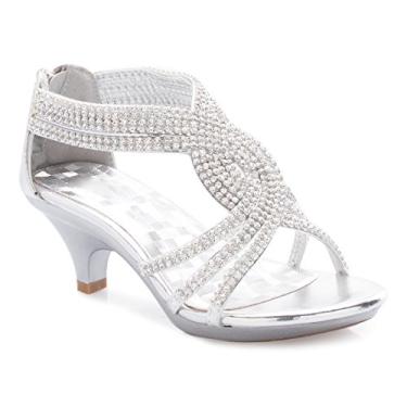 Imagem de Sandália infantil Olivia K infantil com bico aberto e tiras de strass salto baixo - casamento, vestido, dança, menina flor, White Glitter, 1 Big Kid