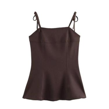 Imagem de Moda Feminina Primavera Laço Decorado Gola Reta Elástico Suspender Top