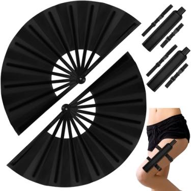 Imagem de Geelin Grande ventilador dobrável com coldre rave clack suporte de ventilador de mão mangas com cinto de cintura acessórios rave para festas dançantes em linha, dança, discoteca, filas de férias
