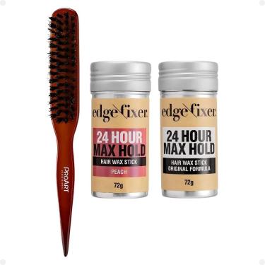 Imagem de Kit Cera Fixadora de Cabelo Edge Fixer Kiss New York: autêntico e Pêssego + Escova para Acabamento e Penteado ProArt