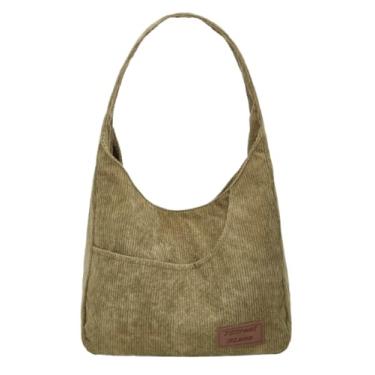 Imagem de Bolsa de ombro de veludo cotelê inverno outono moda crescente Hobo bolsa feminina masculina alça larga bolsa de mão cor sólida 2025, B - verde, One Size