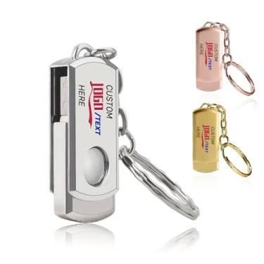 Imagem de Pen drive USB personalizado, giratório de metal personalizado, pen drive USB 2.0 com chaveiro, ideal para presentes corporativos, brindes promocionais, estúdios de fotografia e música (512 MB, 100