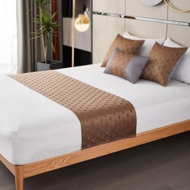 Imagem de Cachecol de corredor de cama de hotel, colchas, decoração de cama geométrica macia, protetor de cama para quarto de casamento, quarto de casamento, cama king size - marrom | | Apenas 2 fronhas 50 x 50