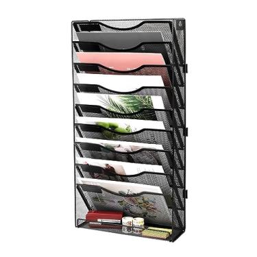 Imagem de EasyPAG Organizador de suporte de arquivo de parede de 10 camadas de tela para pendurar na parede pasta de papel de documentos para arquivamento de revistas com etiqueta de identificação para