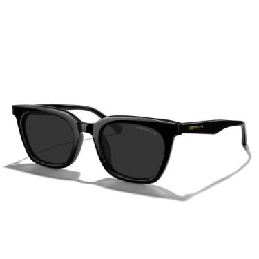Imagem de MERRY'S Óculos de sol moderno masculino feminino acetato quadrado polarizado UV400 S6193, Armação preta/lente preta, Lens Width: 53 Millimeters