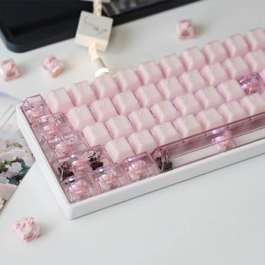 Imagem de Conjunto de teclas translúcidas com perfil cereja 99 teclas rosa personalizadas para teclado mecânico 60%/75%/80% Cherry Mx Switches