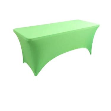 Imagem de Toalha de mesa de elastano opcional de 4 pés, 5 pés, 6 pés e 8 pés, alta elasticidade, capa de mesa de casamento, hotel, aniversário, toalha de mesa dobrável para coquetel, verde-fruta, 6 pés (181 x