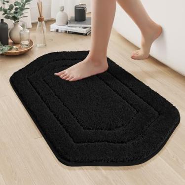 Imagem de COSY HOMEER Tapete de banheiro 51 x 81 cm antiderrapante absorvente tapete de banho felpudo lavável na máquina tapetes de banho de poliéster macio para banheiro, banheira e chuveiro, preto