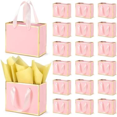 Imagem de EQOREIIN Sacos de presente de papel metálico com alças de papel de seda sacos de presente de 15 cm para ele, formatura, chá de bebê, casamento, chá de noiva, lembrancinha de padrinhos