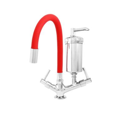Imagem de Torneira com Filtro Pia Cozinha Mesa Bica Flexível Vermelha