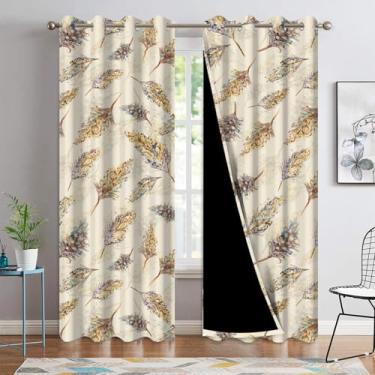 Imagem de Cortinas blackout 203 cm de comprimento, 2 painéis (90% de bloqueio de luz, escurecimento do ambiente, isolamento térmico), cortinas de janela com estampa de folhas botânicas inspiradas na natureza