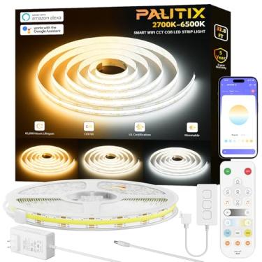 Imagem de PAUTIX CCT COB Fita de LED branca ajustável 6400 LEDs, CRI90+ 32,8 pés/10 m regulável 2700K-6500K 24V kit de luzes de fita LED, funciona com Alexa/Google Assistant, para iluminação DIY sob armário