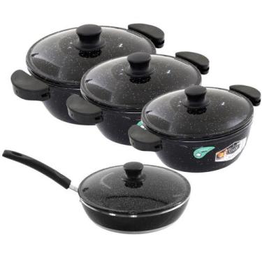 Imagem de Kit 3 Panelas + Frigideira Gulê Alumínio 4 Peças em tonalidade Preto -