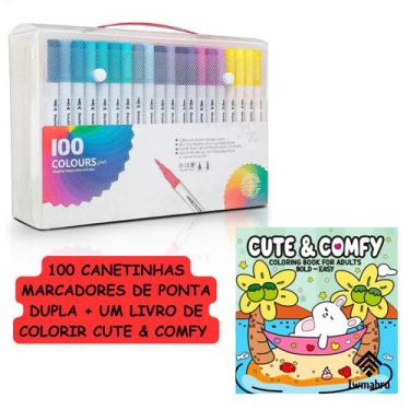 Imagem de Canetinhas Brush Pen MAIS Livro de Colorir CUTE COMFY Marcador Tipo Co