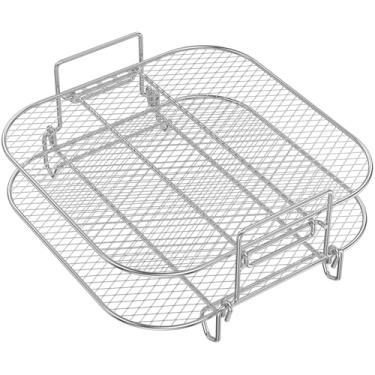 Imagem de ZJRDYYK Rack de fritadeira a ar quadrado de 2 camadas, acessórios de fritadeira a ar quadrada de 20 x 20 x 9 cm, rack desidratador para vórtice instantâneo, Cosori, Gourmia, fritadeira Nuwave