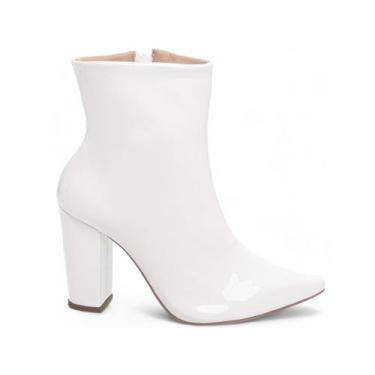 Imagem de Bota Feminina Branca Verniz Elegante com Salto Conforto - Torricella, 