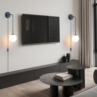 Imagem de GZZBMY Luminária de parede com plugue ajustável com cabo de encaixe vintage industrial arandelas de parede com tampa de vidro para interruptor E27 lâmpadas de parede sala de estar quarto (lâmpada não