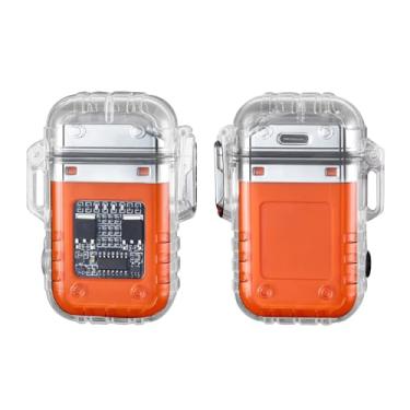 Imagem de COMANYI Isqueiro Elétrico Impermeável Transparente Plasma Arco Isqueiro com Indicação de Bateria LED Tipo C Recarregável Isqueiro Externo À Prova de Vento para Camping, Vela (Laranja)