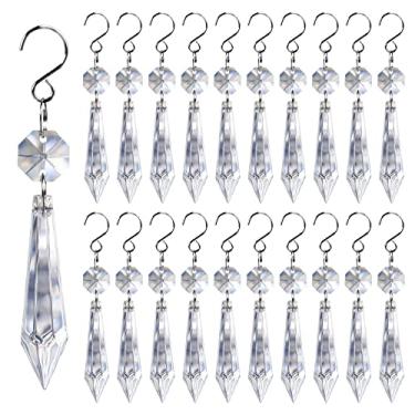 Imagem de 20 peças de prismas transparentes de cristal de gelo, substituição de cristais de lustre de 55 mm, cristais para lustres com ganchos para decoração de lâmpada de casamento