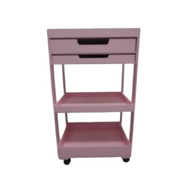 Imagem de Carrinho Auxiliar Suporte Para Esmalte Com Rodinhas (MONTADO) Preto/Rosa/Branco/Cru Organizador(Rosa - COM Gaveta)