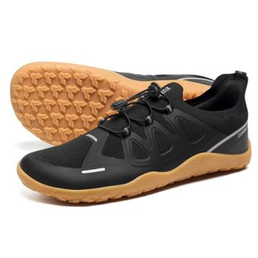 Imagem de ZURIN Tênis masculino de treinamento descalço - bico largo | sola zero drop | sem cadarço | tênis de ginástica cross para caminhada, levantamento de peso, trilha, corrida, caminhada, Goma preta, 12