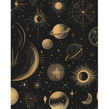 Imagem de BOKEBEVE Papel de parede planetas descasque e cole papel de contato vintage terra lua estrelas papel de parede para decoração de parede criativa quarto banheiro amigável removível 43,5 x 1000 cm