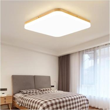 Imagem de Lustre LED moderno de madeira retangular montado compatível com lustre redondo/quadrado de sala de estar, decoração moderna
