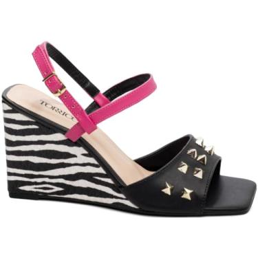 Imagem de Sandália Feminina Anabela Plataforma com Salto de 9cm - Preto e Rosa - 35