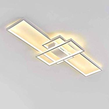 Imagem de Luminária de teto LED com design quadrado moderno para quarto, sala de estar, cozinha, ilha, mesa de jantar, escritório, 80 W, branco quente, 3000 K, lustre, iluminação criativa para espaço