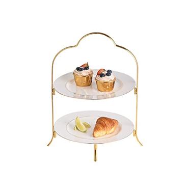 Imagem de Suporte de bolo de 2 camadas, leve, de cerâmica, mesa de sobremesa, elegante, sobremesa, cupcake, bandeja de servir para chá, casamento, aniversário, sobremesa