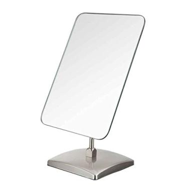 Imagem de LXB Espelho pequeno de maquiagem, espelho de maquiagem quadrado de mesa espelho de bancada espelho de aço inoxidável único hd espelho de beleza espelho único hd grande desktop