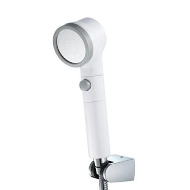 Imagem de WYUYIWH Chuveiro de alta pressão com mangueira e suporte, chuveiro portátil com economia de água, chuveiro destacável, pulverizador de chuveiro para reparo de pele seca e queda de cabelo, cinza branco