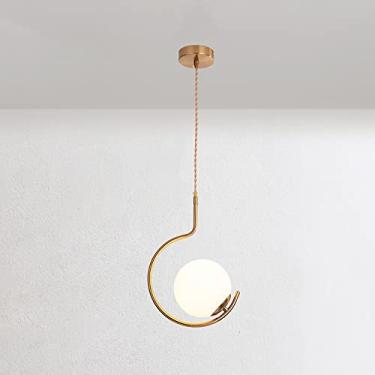 Imagem de YQSLQZZ Lustre de globo dourado com cobertura de globo de vidro, luminária pendente de sala de jantar, luzes de teto suspensas de cabeceira, altura ajustável, para corredor, bar, cozinha ilha