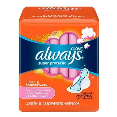 Imagem de Absorvente Always Super Proteção Cobertura Suave Com Abas 8 Unidades