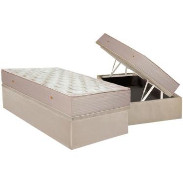 Imagem de Cama Box Baú Solteiro: Colchão Molas Ensacadas Ortobom Orthotel Superluxo + Base Crc Suede Clean (88x188)