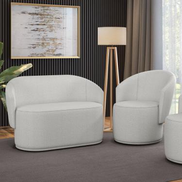 Imagem de Sofá Namoradeira e Poltrona Orgânica para Sala Malu Bouclê Cinza M11 - D'Rossi