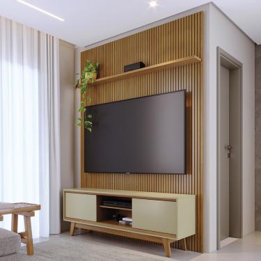 Imagem de Painel TV 65 Pol 179cm Ripado Valen e Rack Bancada Mylan Cumaru/Opala M20 - D'Rossi