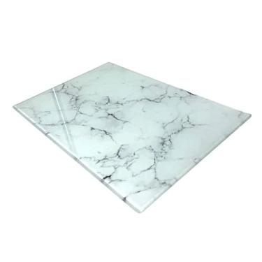 Imagem de Tábua de Corte de Vidro Temperado com Base Antiderrapante - Design Mármore para Cozinha, Fácil de Limpar e Resistente a Manchas, Preto e Branco(BRANCO-29,7x19,7 x 0,38cm (M))