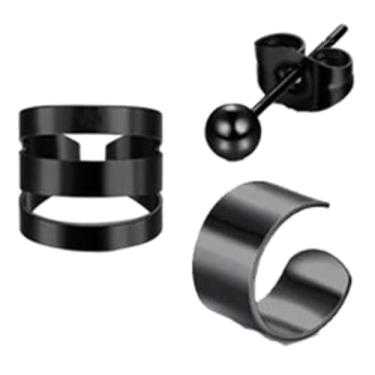 Imagem de Brinco Feminino Com Furo Ear Kit 3 Elegante Banhado Preto