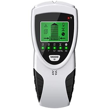 Imagem de FUYGRCJ - Localizador de pinos 5 em 1, scanner de parede de alta precisão com visor LCD e alarme de áudio, calibração automática, detector de parede eletrônico portátil para detecção de fio CA (prata)