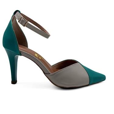 Imagem de Scarpin Mozione Salto 8cm Bicolor Com Fivela (Verde Militar, BR, Adulto, Numérico, 40)