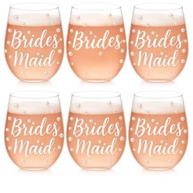 Imagem de LemonRoad 6 conjuntos de taças de vinho sem haste para dama de honra, 510 g, pérolas, presentes de dama de honra, despedida de solteira, taças de vinho, presentes de noivado e casamento, artigos de