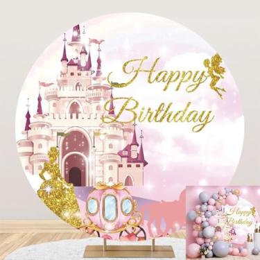 Imagem de ZJRBJB Decoração de castelo de princesa com flores, decoração redonda, feliz aniversário, fada, fundo fotográfico, para crianças, meninas, festa de aniversário, chá de bebê, estúdio fotográfico