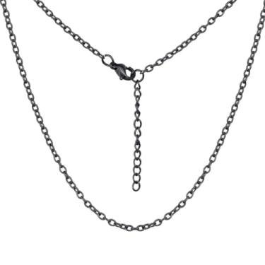 Imagem de ChainsHouse Colares de corrente em rolo fino para mulheres e homens, correntes de cabo de 1,4 mm/2 mm com corrente extensora de 5 cm, aço inoxidável/preto/ouro 14K / ouro rosa banhado a ouro
